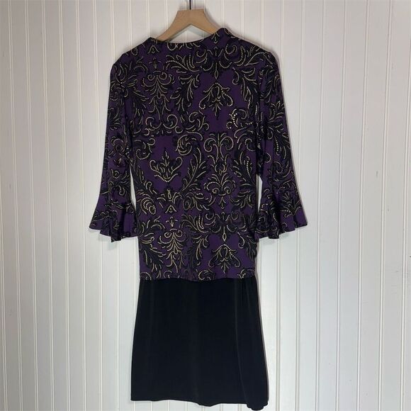 Whimsigoth Faux Two-Piece Dress 10 Purple Glitter Damask Witchy Goth R&K Party - Picture 3 of 9